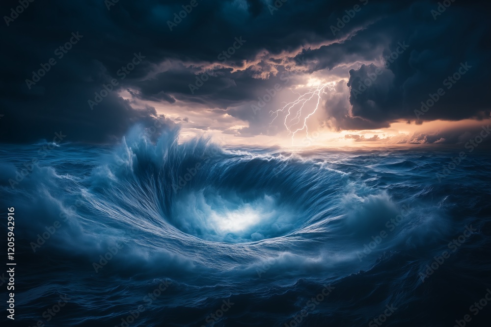 Fototapeta premium Massive glowing ocean vortex with raging storm energy