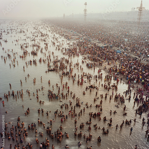 The Maha Kumbh Mela festival, million Hindu pilgrims to the banks of the Ganges and Yamuna rivers, photo