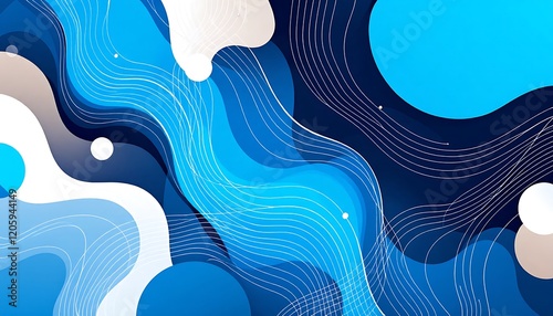 Abstract Blue and White Hexagonal Pattern with Curved Lines