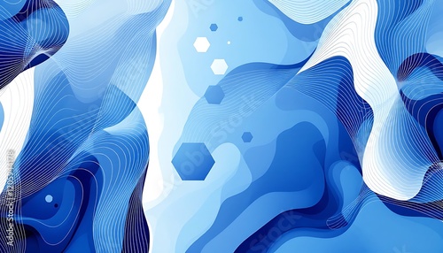 Abstract Blue and White Hexagonal Pattern with Curved Lines