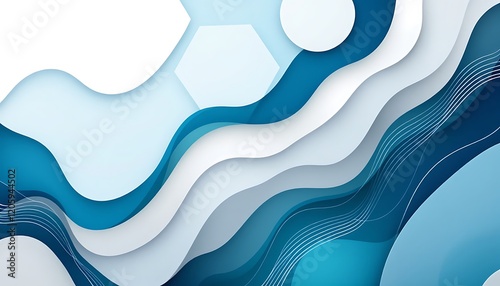 Abstract Blue and White Hexagonal Pattern with Curved Lines