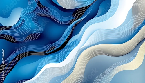 Abstract Blue and White Hexagonal Pattern with Curved Lines