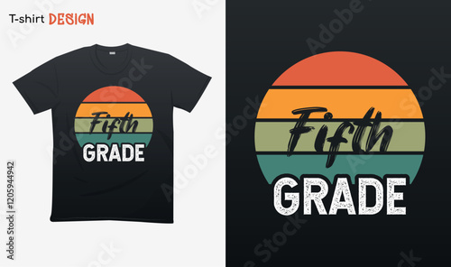 "Retro fifth grade". Back to school vibes Retro style. Retro sunset Illustration.  For stickers, t-shirts,mugs, etc. Eps 10