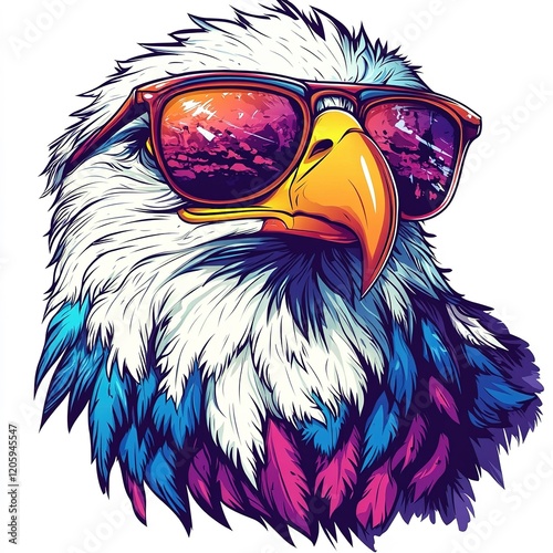 Colorful eagle with sunglasses on its face photo