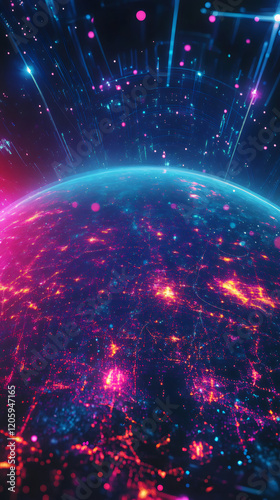 Glowing digital network overlaying planet Earth, representing global connectivity and information flow