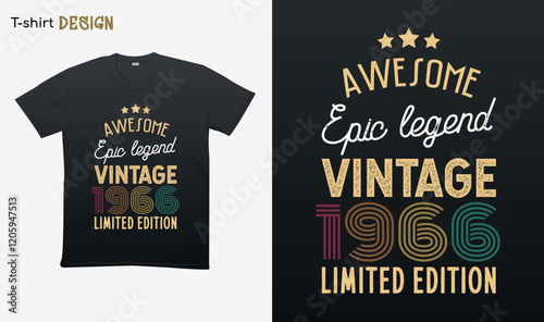 "Awesome epic legend vintage 1966 limited edition". Vintage birthday. Made in 1966 Retro vintage color shirt T-shirt mock up vector. Eps 10 vector