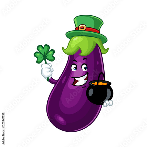 Eggplant Leprechaun Cartoon Character.
