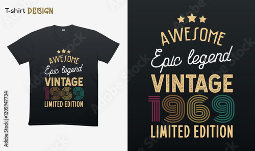 "Awesome epic legend vintage 1969 limited edition". Vintage birthday. Made in 1969. Retro vintage color shirt T-shirt mock up vector. Eps 10 vector