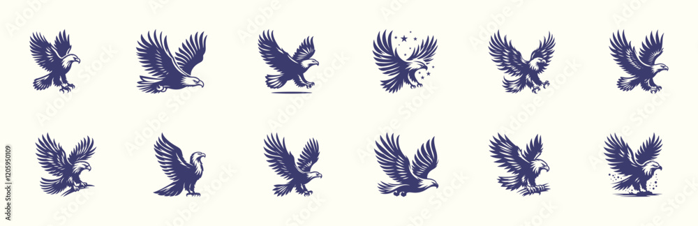 Obraz premium Set of bald eagle, silhouette, vector illustration