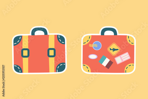 Set stickers suitcases travel hand drawn. Travel bag