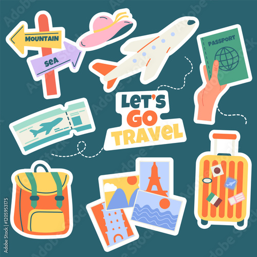 Travel stickers elements hand drawn with lettering