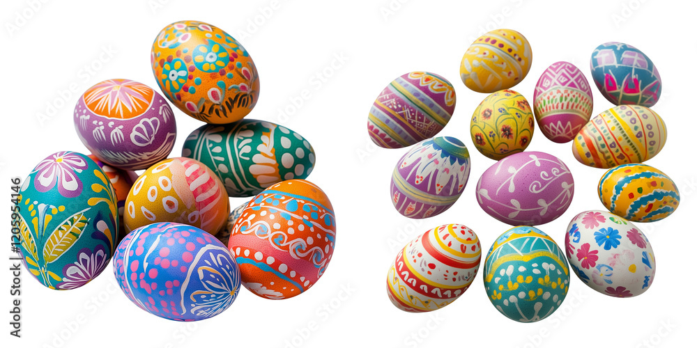 Obraz premium Set of a Colorful Easter eggs with patterns, isolated on transparent background.