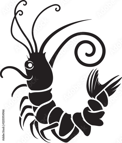 the shrimp silhouette, shrimp vector image