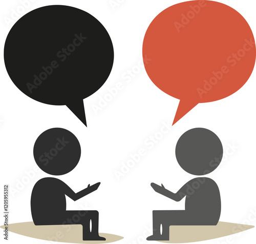 Minimalistic vector icon illustration of two people having conversation, symbolizing communication, dialogue, discussion