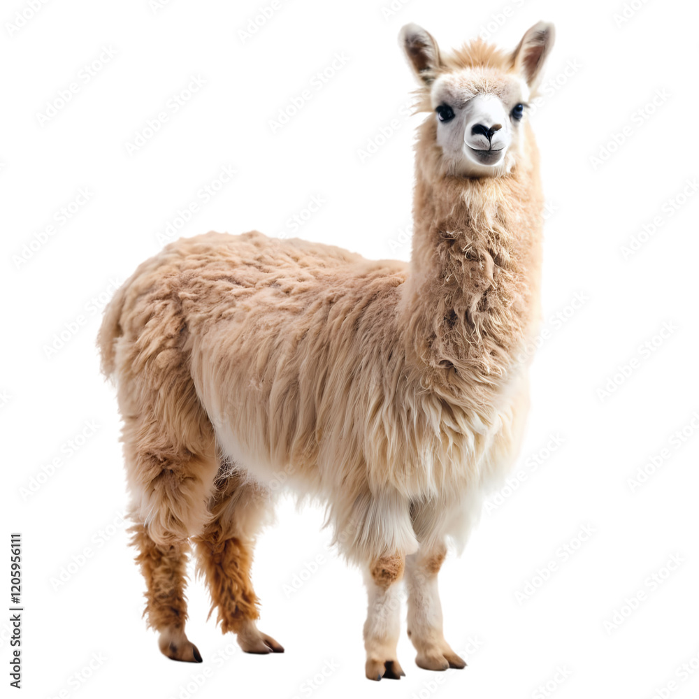 Obraz premium Adorable Fluffy Alpaca on Pure White Background, Perfect for Design Projects and Branding! cute peru