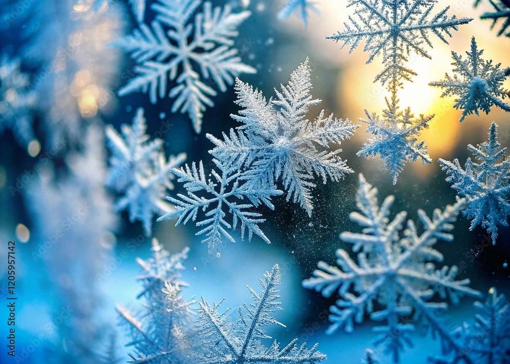 Frosty Windowpane: Close-up of Intricate Snowflake Patterns in 4K Frosty Windowpane: Close-up of Intricate Snowflake Patterns in 4K