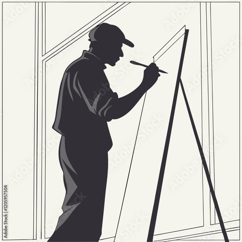 Silhouette of an artist sketching on a large canvas