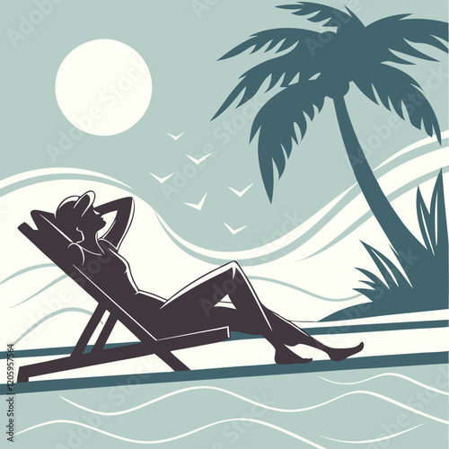 Silhouette of a person sunbathing by a pool