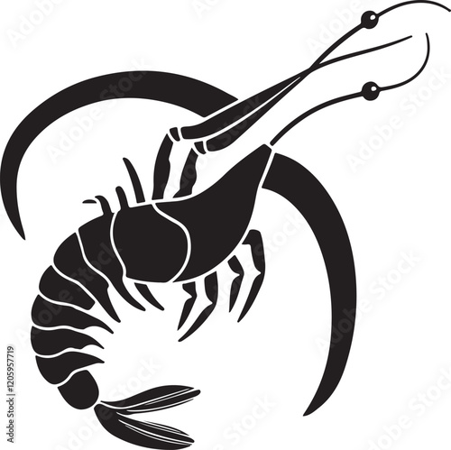 the shrimp silhouette, shrimp vector image