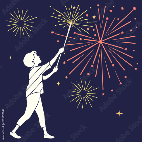 Silhouette of a person holding sparklers