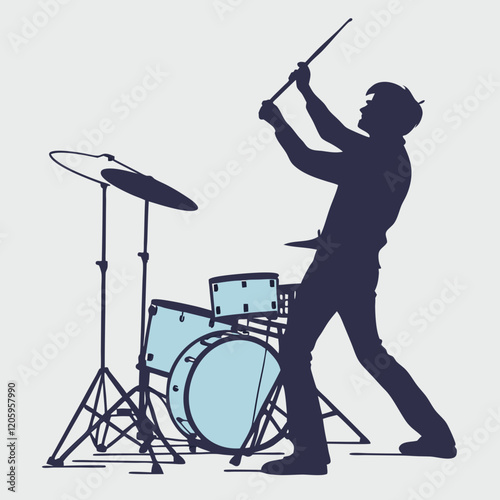 Silhouette of a drummer in a band