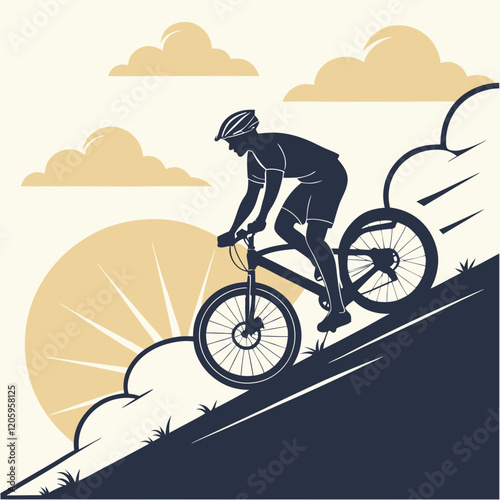 Silhouette of a cyclist riding uphill