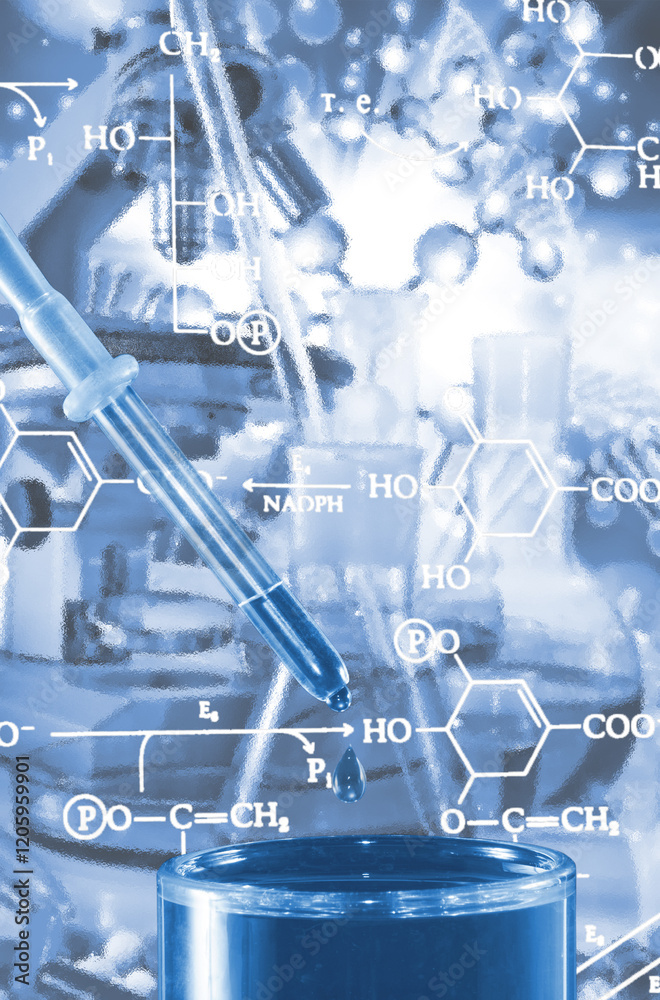Exploration of molecular science with laboratory tools and chemical structures in a vivid blue atmosphere Exploration of molecular science with laboratory tools and chemical structures in a vivid blue atmosphere