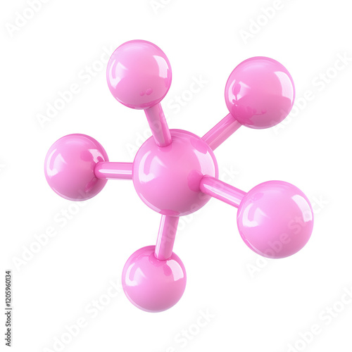 3D pink molecule, Isolated on Transparent Background