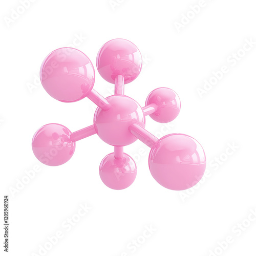 3D pink molecule, Isolated on Transparent Background