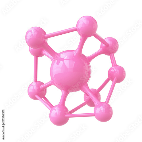 3D pink molecule, Isolated on Transparent Background
