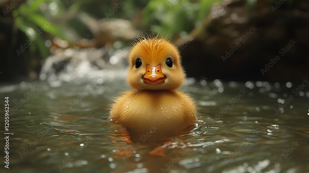 Charming duckling swimming in clear pond, surrounded by nature beauty Charming duckling swimming in clear pond, surrounded by nature beauty