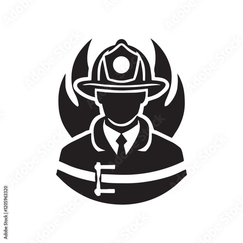 Black Color Fireman silhouette design Vector Illustration, Solid White Background (13).eps