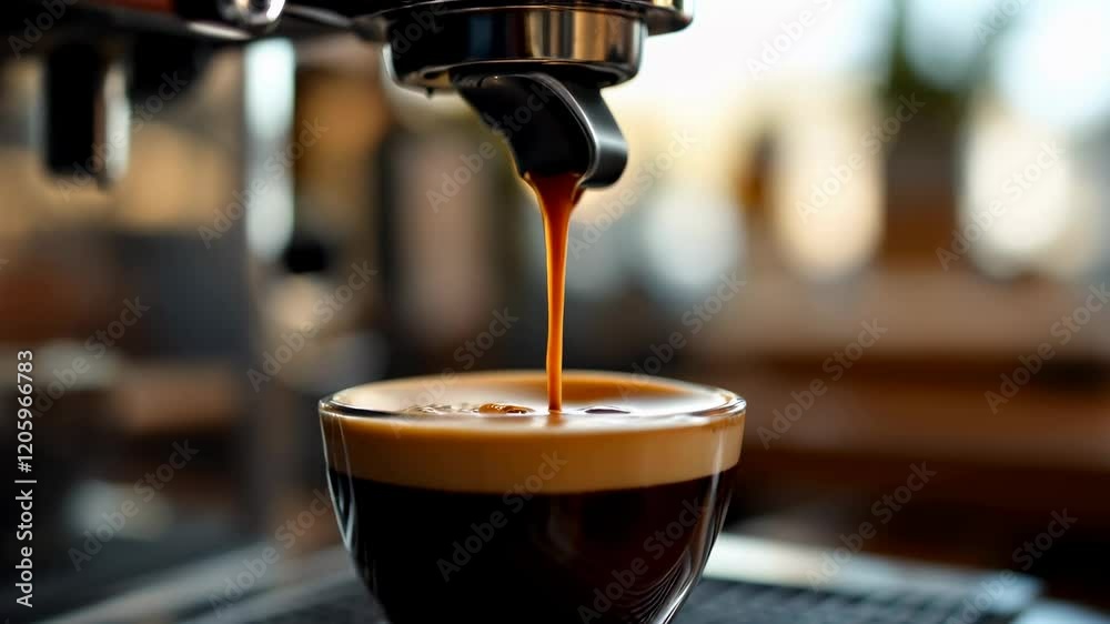 Espresso Machine Pouring Fresh Coffee into Glass Cup: A Macro Shot of Coffee Brewing