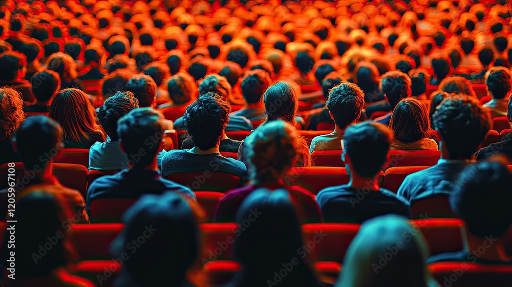 Obraz premium A crowd of people seated in a theater, focused on a performance or presentation.