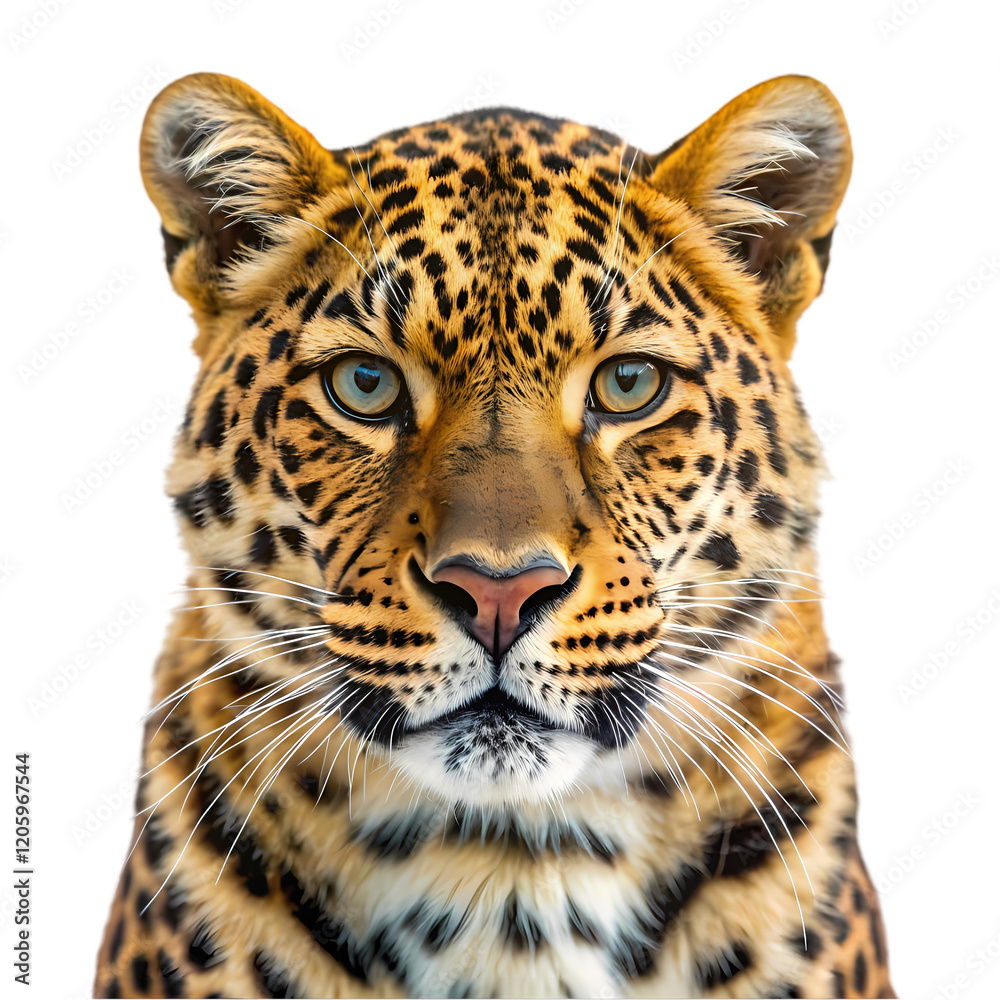 Fototapeta premium Majestic Amur Leopard: Isolated, Powerful, Wild Cat on Pure White Background. Perfect for wildlife, 