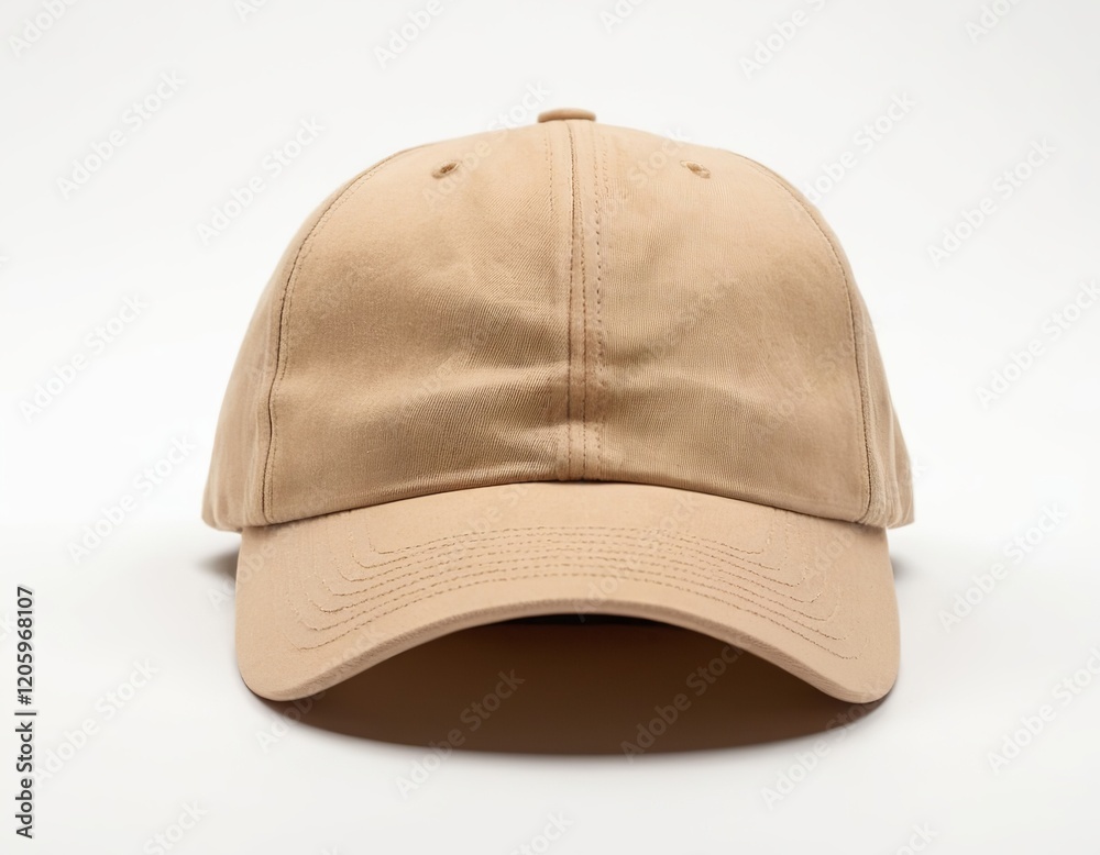Neutral beige baseball cap on a light background, perfect for casual wear or outdoor activities. Neutral beige baseball cap on a light background, perfect for casual wear or outdoor activities.