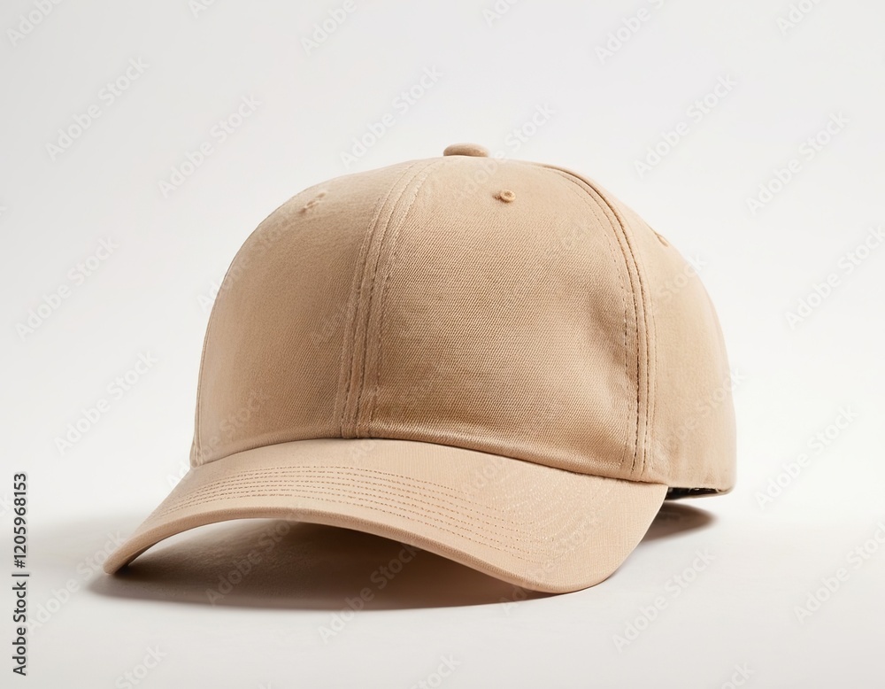 Fototapeta premium Neutral-toned unbranded baseball cap resting on a smooth surface.