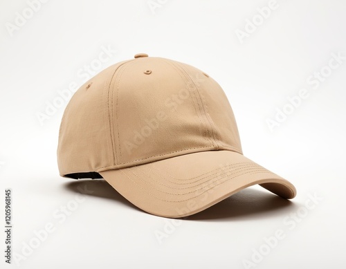 A stylish beige cap with a curved brim, perfect for both casual and athletic wear. photo