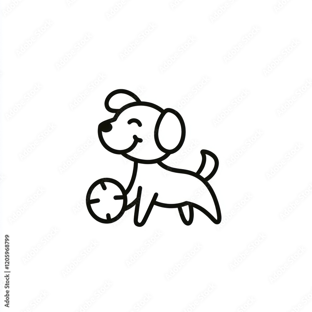 Happy dog playing ball, white background, pet illustration, website graphic Happy dog playing ball, white background, pet illustration, website graphic