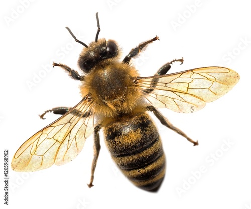 bee or honeybee in Latin Apis Mellifera on white