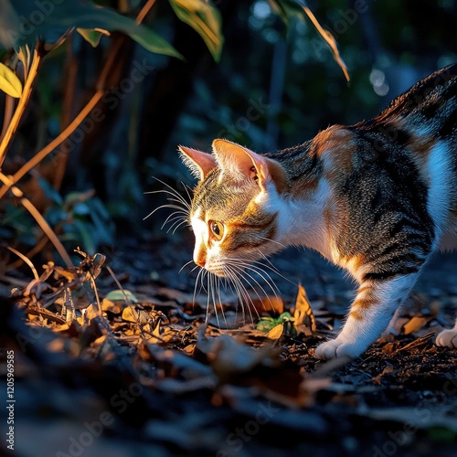 Roaming Free: Japanese Bobtail Calico Stray Cat in Kagoshima Park, Japan photo