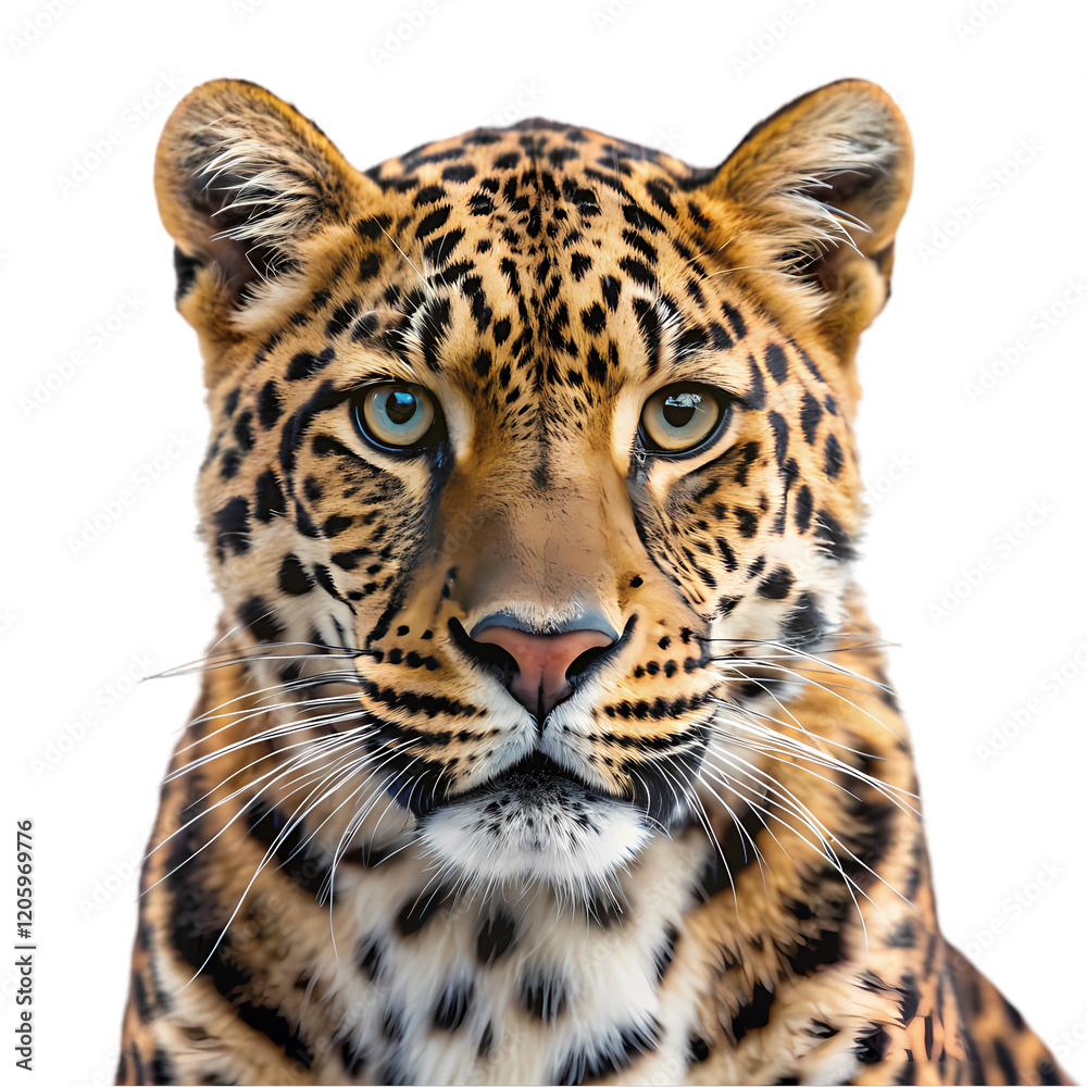 Fototapeta premium Majestic Amur Leopard: Wild Beauty on Pristine White. Perfect for wildlife conservation projects, 