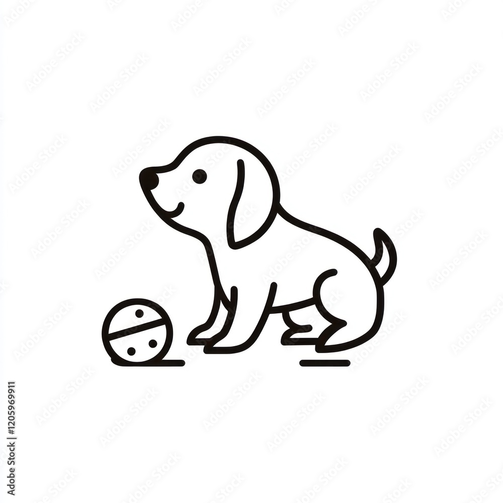 Happy puppy playing ball, white background, pet illustration, website use Happy puppy playing ball, white background, pet illustration, website use