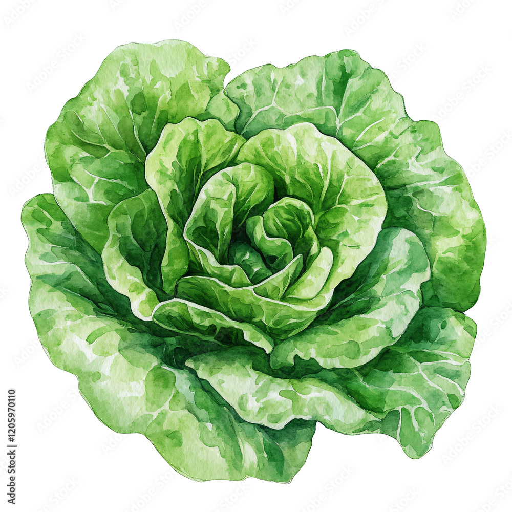 Fototapeta premium Vibrant Watercolor Illustration of Fresh Green Lettuce Representing Health and Nature