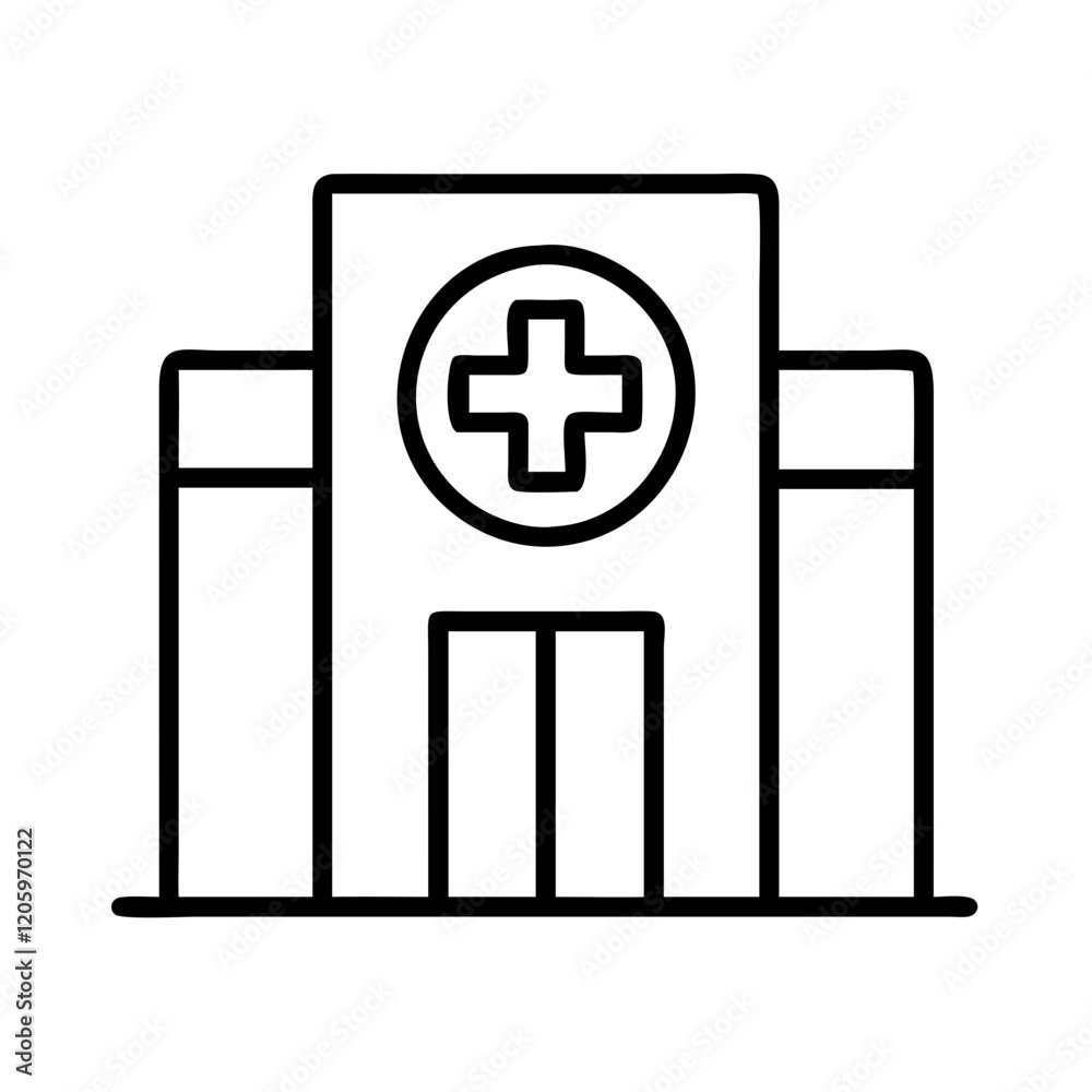 Obraz premium hospital icon, hospital line art - simple line art of hospital, perfect for hospital logos and icons