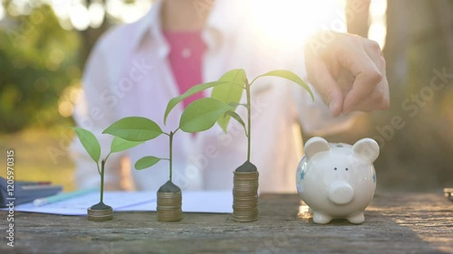 Investment Growth Planting Seeds of Financial Success Outdoors Photograph Natural Light Close-Up Green Concept