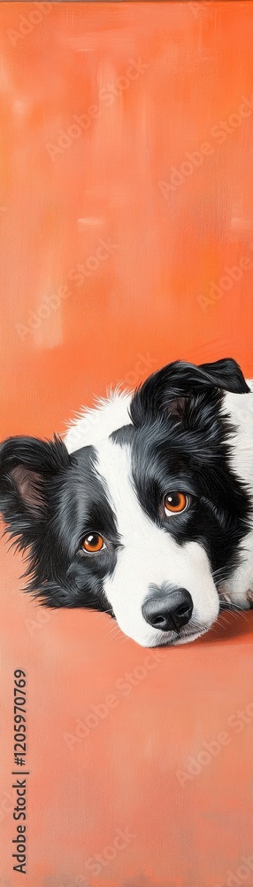 A sleepy dog resting its head on a surface with a warm orange background. A sleepy dog resting its head on a surface with a warm orange background.