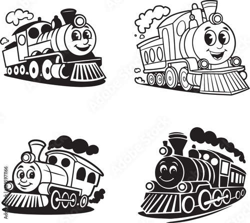 Fun Cartoon Trains Vector Illustration Set