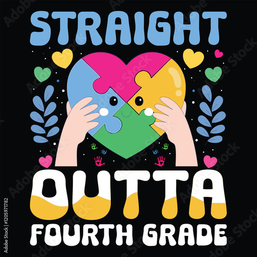 Straight outta autism heart vector t-shirt design photo