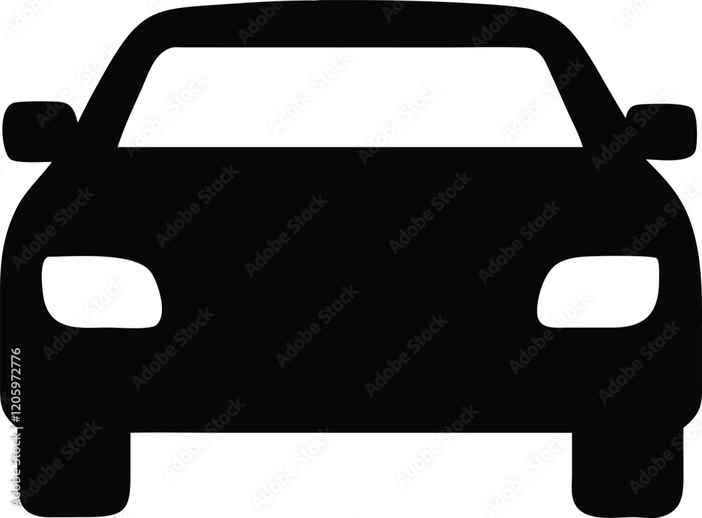 Car front black icon, flat vector illustration.